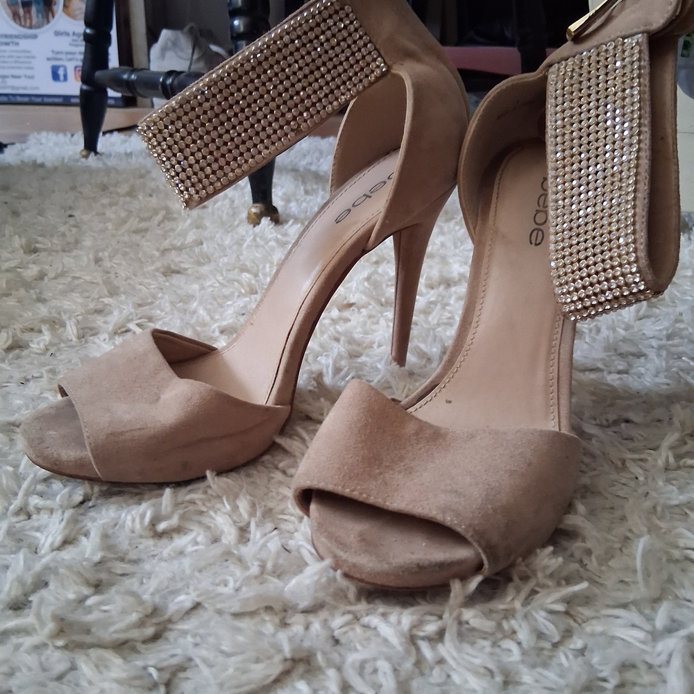 Bebe High Heel Sandals with Rhinestone Strap